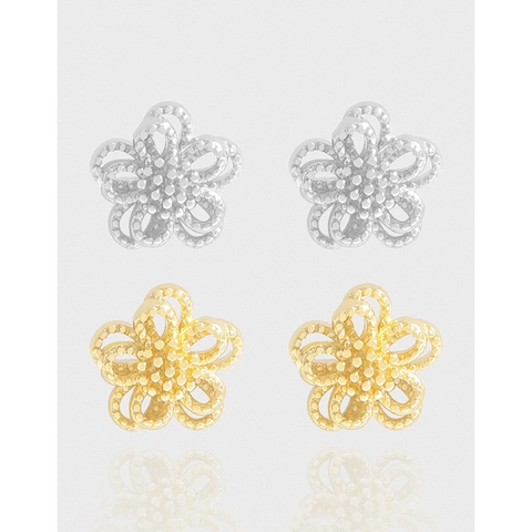 925 Sterling Silver Hollow Flower Stud Earrings For Women Electroplated Floral Jewelry Gift Gold And Silver Colors