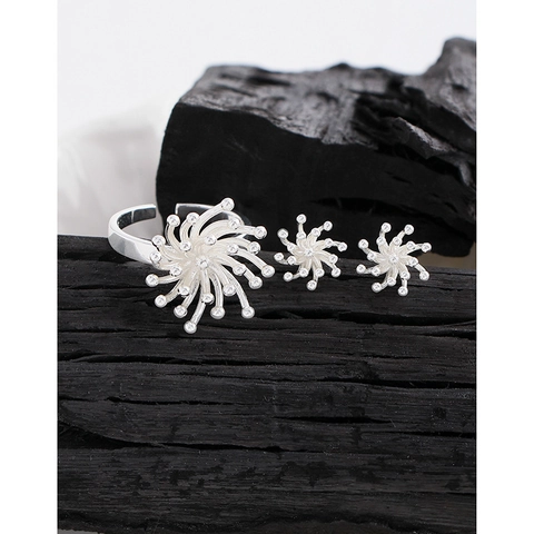Anillo Abierto Fuegos Artificiales Plata De Ley 925 Ajustable Delicado Brillante Joyería Minimalista Mujer