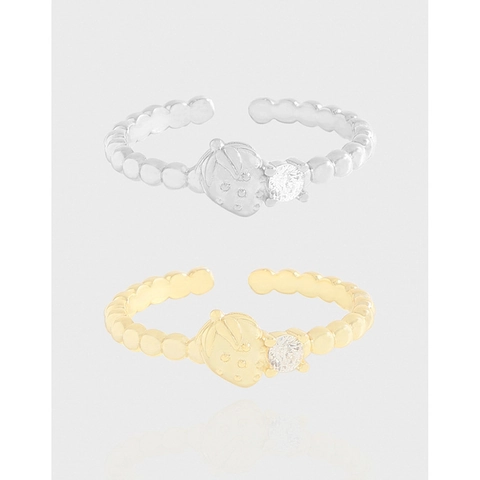 S925 Sterling Silver Strawberry Open Ring For Women Korean Style Beaded Adjustable Gold Silver Rhinestone Fruit Ring Jewelry Gift