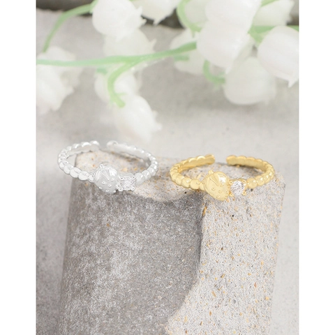 S925 Sterling Silver Strawberry Open Ring For Women Korean Style Beaded Adjustable Gold Silver Rhinestone Fruit Ring Jewelry Gift