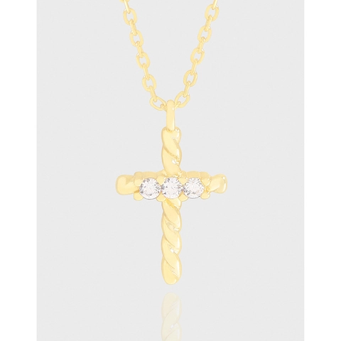 925 Sterling Silver Twisted Rope Cross Pendant Necklace For Women Vintage Zirconia Inlaid Gold Silver Plated Jewelry