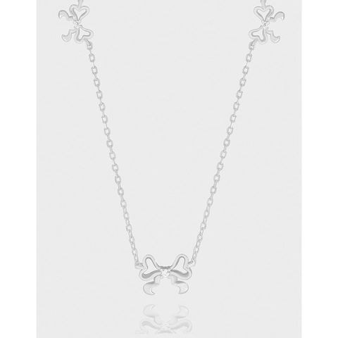 925 Sterling Silver Bow Necklace For Women Hollow Bow Pendant Necklace With Rhinestone Minimalist Clavicle Chain Jewelry Gift