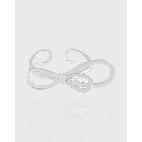 925 Sterling Silver Bowknot Open Ring For Women Korean Minimalist Light Luxury Double Line Adjustable Bow Finger Ring Jewelry Gift