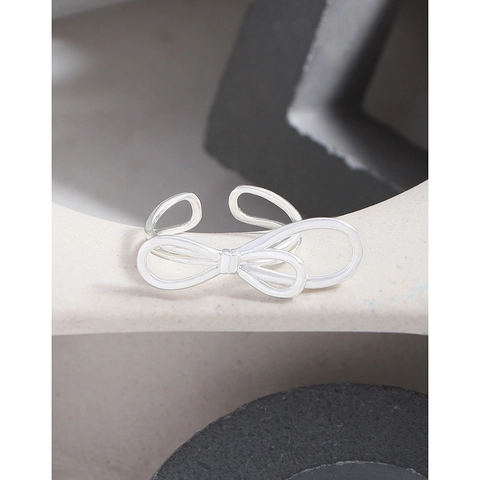925 Sterling Silver Bowknot Open Ring For Women Korean Minimalist Light Luxury Double Line Adjustable Bow Finger Ring Jewelry Gift