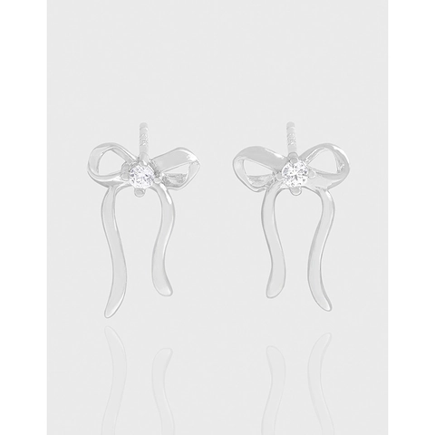 925 Sterling Silver Bowknot Stud Earrings Sparkly Zirconia Electroplated Minimalist Sweet Style Jewelry For Women Daily Wear