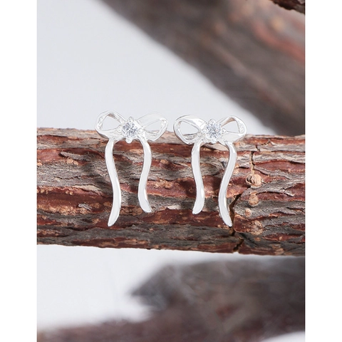 925 Sterling Silver Bowknot Stud Earrings Sparkly Zirconia Electroplated Minimalist Sweet Style Jewelry For Women Daily Wear
