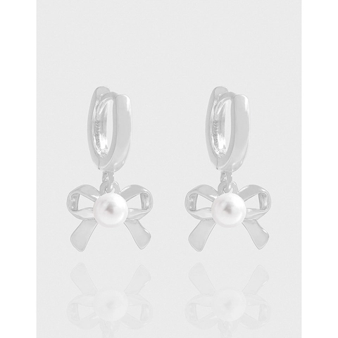 925 Sterlingsilber Schleife Künstliche Perle Creolen Für Damen S925 Gestempelt Bandschleife Tropfenohrringe Eleganter Schmuck Geschenk