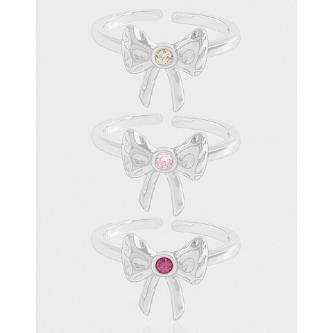 Anillo de Lazo de Plata de Ley S925 para Mujer Circonia Incrustada Anillo Abierto Ajustable Regalo Joyería de Moda Dulce
