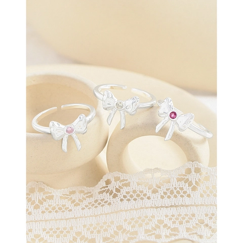Anillo de Lazo de Plata de Ley S925 para Mujer Circonia Incrustada Anillo Abierto Ajustable Regalo Joyería de Moda Dulce