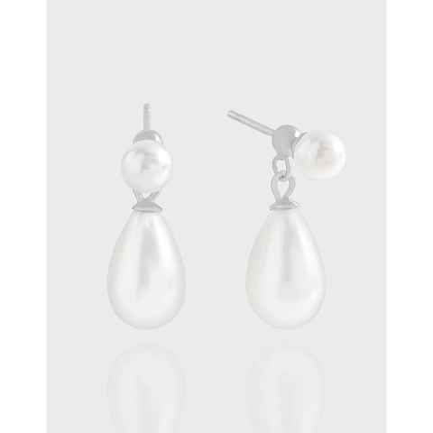 Pendientes de Botón de Perla Artificial en Gota de Agua de Plata de Ley 925 Chapados en Platino Pendientes Colgantes Minimalistas
