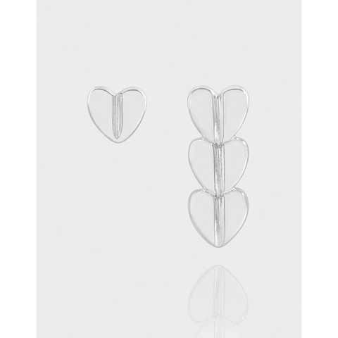 Pendientes de Botón de Corazón Asimétricos de Plata de Ley 925 Estilo INS Minimalista Pendientes de Corazón Individual y Triple Mujer