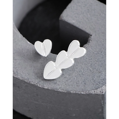 Pendientes de Botón de Corazón Asimétricos de Plata de Ley 925 Estilo INS Minimalista Pendientes de Corazón Individual y Triple Mujer