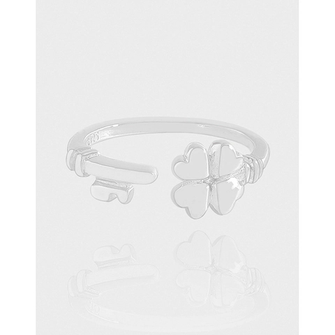 S925 Sterlingsilber Kleeblatt Schlüssel Herz Offener Ring Minimalistisch Verstellbar Finger Schmuck Für Damen