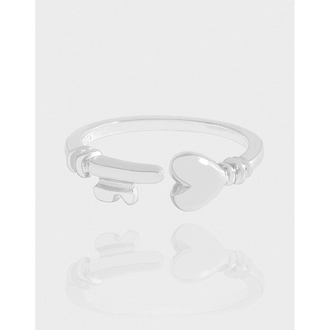 Koreanischer INS-Stil 925 Sterlingsilber Offener Ring Für Damen Herz Schlüssel Form Verstellbarer Fingerring Schmuck Geschenk
