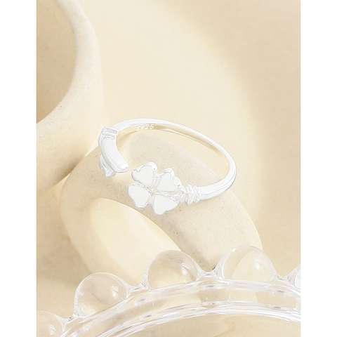 S925 Sterlingsilber Kleeblatt Schlüssel Herz Offener Ring Minimalistisch Verstellbar Finger Schmuck Für Damen