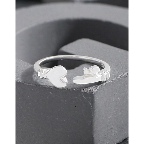 Koreanischer INS-Stil 925 Sterlingsilber Offener Ring Für Damen Herz Schlüssel Form Verstellbarer Fingerring Schmuck Geschenk