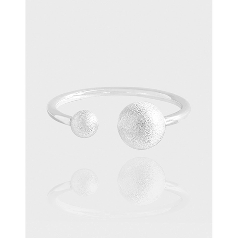 925 Sterlingsilber Doppelkugel Offener Ring Für Damen Minimalistisch Matt Gebürstet Verstellbarer Fingerring Geometrischer Schmuck