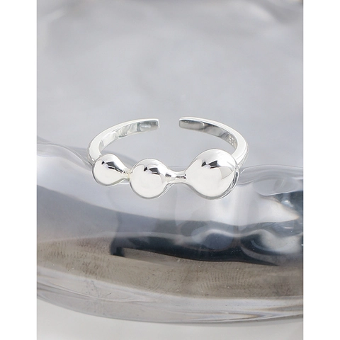 925 Sterling Silver Open Ring For Women Minimalist Adjustable Geometric Three Spheres Design INS Light Luxury Jewelry Gift