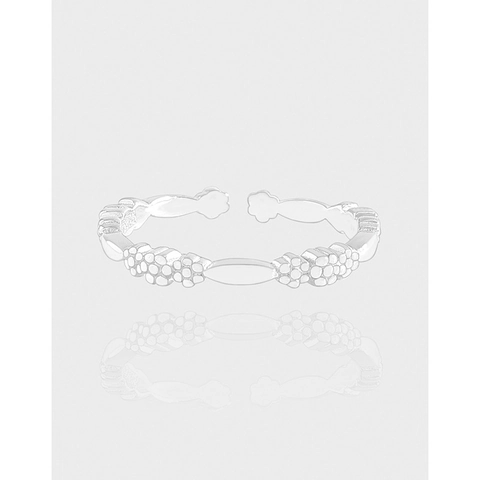 Anillo Abierto Ajustable de Plata de Ley S925 para Mujer Diseño Floral Minimalista Coreano Joyería de Dedo