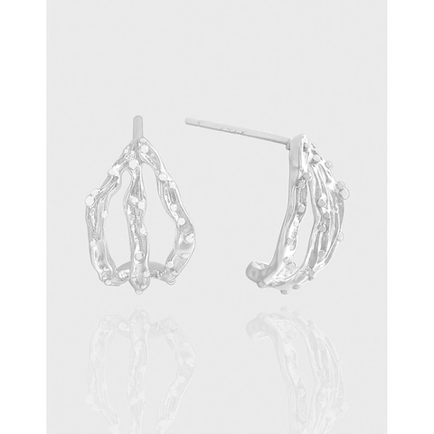Orecchini a Bottone in Argento Sterling 925 Minimalisti per Donna Texture Irregolare Design Metallo Liquido Stile Ins Gioielli Regalo