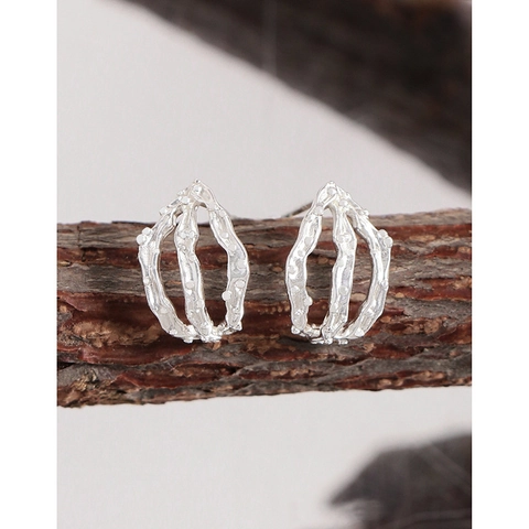 Orecchini a Bottone in Argento Sterling 925 Minimalisti per Donna Texture Irregolare Design Metallo Liquido Stile Ins Gioielli Regalo