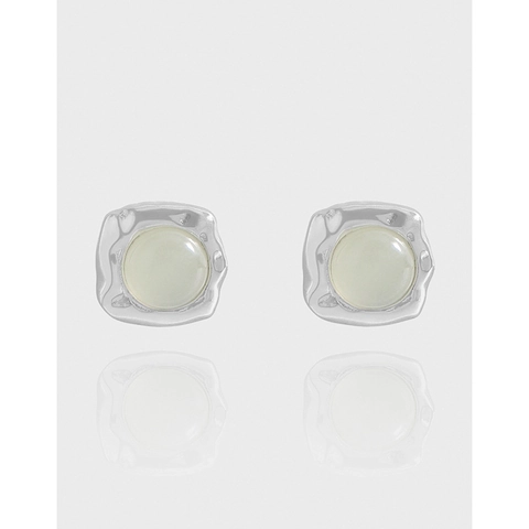 Pendientes de Botón de Plata de Ley 925 Con Strass Verde Claro Textura Plisada Irregular Cuadrados Joyería Para Mujer