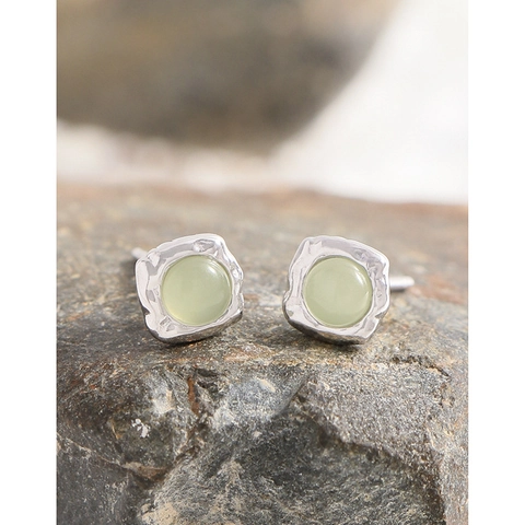Pendientes de Botón de Plata de Ley 925 Con Strass Verde Claro Textura Plisada Irregular Cuadrados Joyería Para Mujer