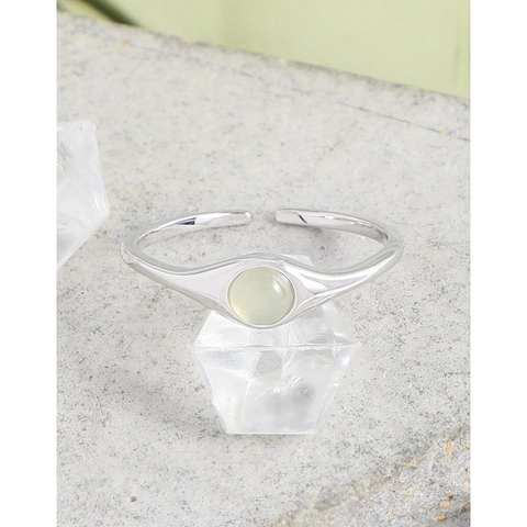 925 Sterling Silver Grape Green Rhinestone Open Ring For Women Minimalist Adjustable Geometric Finger Ring Light Luxury Jewelry Gift
