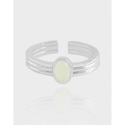 S925 Sterling Silver Green Grape Crystal Open Adjustable Ring For Women Minimalist Korean Style Light Luxury Oval Gemstone Finger Ring Jewelry
