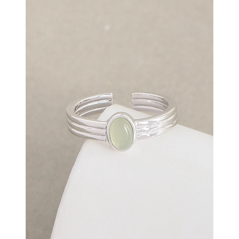 S925 Sterling Silver Green Grape Crystal Open Adjustable Ring For Women Minimalist Korean Style Light Luxury Oval Gemstone Finger Ring Jewelry