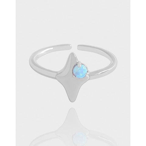 S925 Sterlingsilber Sternenlicht Opal Offener Ring Für Damen Minimalistisch Koreanischer Stil Vierzackiger Stern Verstellbarer Ring