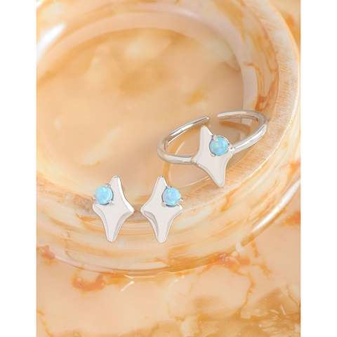 S925 Sterlingsilber Sternenlicht Opal Offener Ring Für Damen Minimalistisch Koreanischer Stil Vierzackiger Stern Verstellbarer Ring