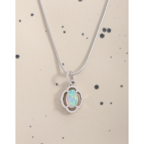 S925 Sterling Silver Opal Necklace For Women Korean Ins Style Hollow Flower Wreath Pendant Snake Chain Minimalist Jewelry