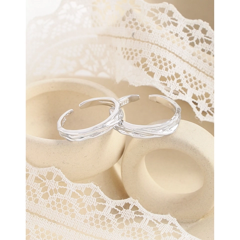 Bagues Ouvertes Minimalistes en Argent Sterling 925 Texture Plissée de Lave Fondue Ajustables Design de Niche Bijoux
