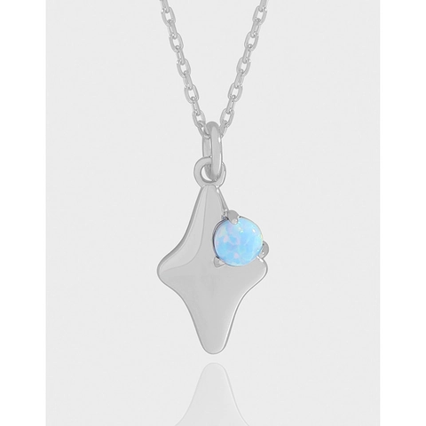 Elegant 925 Sterling Silver Starburst Pendant Necklace For Women Blue Artificial Opal Minimalist Korean Style S925 Jewelry Gift