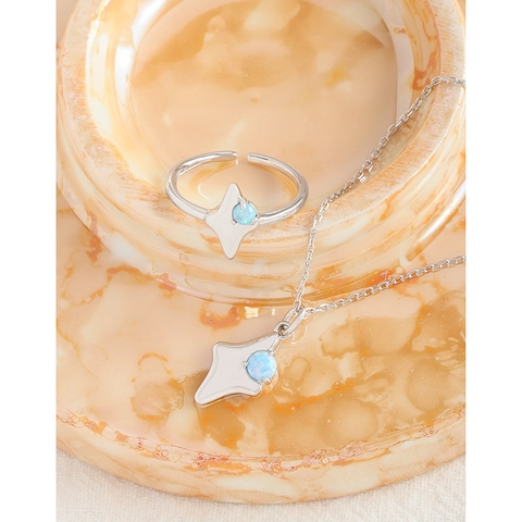 Elegant 925 Sterling Silver Starburst Pendant Necklace For Women Blue Artificial Opal Minimalist Korean Style S925 Jewelry Gift