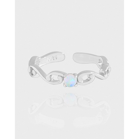 925 Sterling Silber Offener Ring Künstlicher Opal Welle Geometrisch Hohl Fingerring Für Damen Weißgold Galvanisiert Minimalistischer Schmuck
