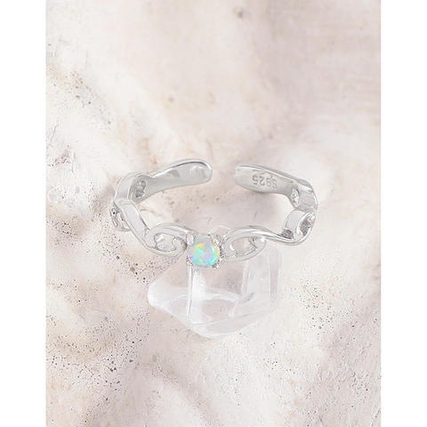 925 Sterling Silber Offener Ring Künstlicher Opal Welle Geometrisch Hohl Fingerring Für Damen Weißgold Galvanisiert Minimalistischer Schmuck