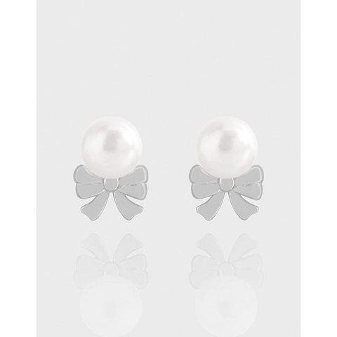 S925 Sterlingsilber Schleife Ohrstecker Mit Künstliche Perle Elegant Minimalistisch Schmuck Für Damen Täglicher Accessoire