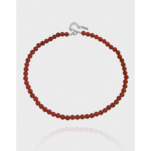 Collar de Cuentas de Ágata Roja de Plata de Ley 925 Minimalista Para Mujer Elegante Cadena de Clavícula de Cornalina Estilo INS