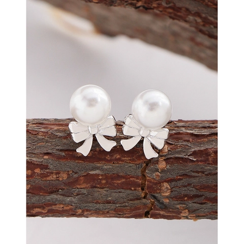 S925 Sterlingsilber Schleife Ohrstecker Mit Künstliche Perle Elegant Minimalistisch Schmuck Für Damen Täglicher Accessoire