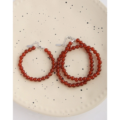 Collar de Cuentas de Ágata Roja de Plata de Ley 925 Minimalista Para Mujer Elegante Cadena de Clavícula de Cornalina Estilo INS