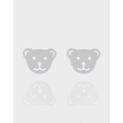 925 Sterling Silver Teddy Bear Stud Earrings For Women Cute Enamel Animal Design Mini Silver White Gold Plated Earrings