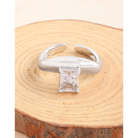 Rectangle Zircon Ring 925 Sterling Silver Adjustable Open Wide Band Geometric Elegant Jewelry For Women