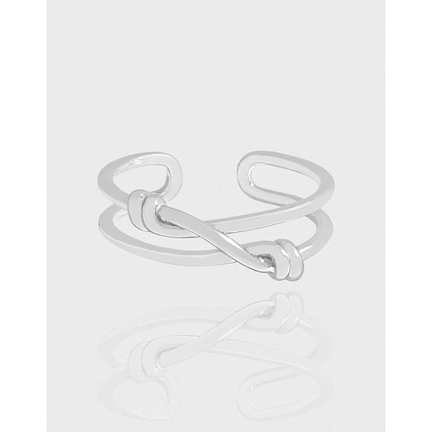 Anello Annodato a Doppio Strato in Argento Sterling 925 da Donna Anello Aperto Regolabile Minimalista Gioielli Stile Coreano