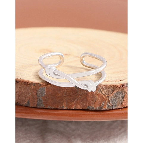 Anello Annodato a Doppio Strato in Argento Sterling 925 da Donna Anello Aperto Regolabile Minimalista Gioielli Stile Coreano