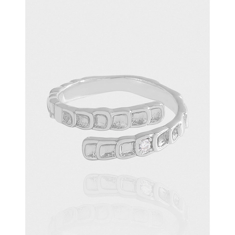 925 Sterlingsilber Fischschuppe Offener Ring Für Damen Verstellbar Schlangentextur Strass Eingelegt Weißgold Galvanisierter Ring