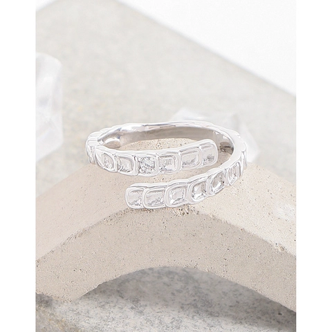 925 Sterlingsilber Fischschuppe Offener Ring Für Damen Verstellbar Schlangentextur Strass Eingelegt Weißgold Galvanisierter Ring