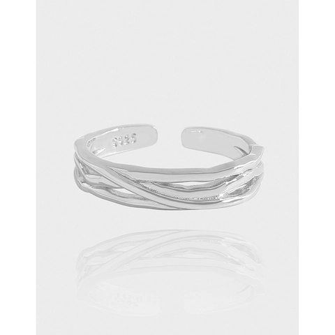 Anello Aperto in Argento Sterling S925 con Linee Intrecciate per Donna Anello al Dito Regolabile Impilabile Minimalista