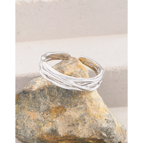 Anello Aperto in Argento Sterling S925 con Linee Intrecciate per Donna Anello al Dito Regolabile Impilabile Minimalista
